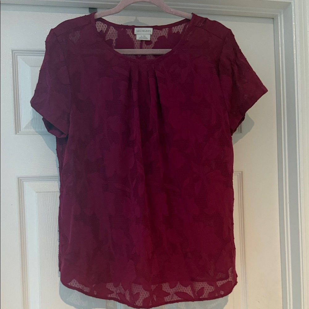 Vera Wang Lavender Label Plum Lace Short-Sleeve Blouse